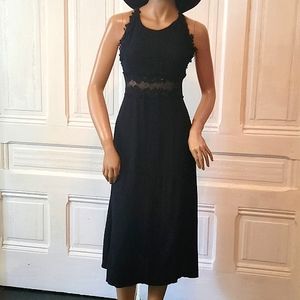 Sandro Black Midi Dress with Lace Waist Detail